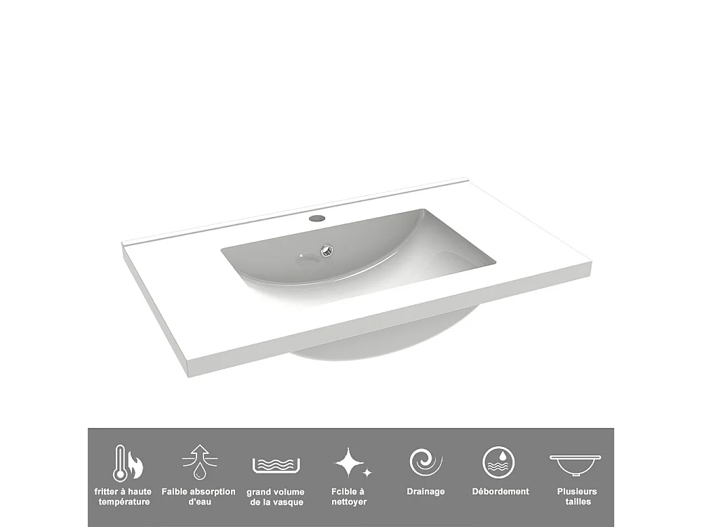 Meuble de salle de bain suspendu Strié 80cm avec poignées + simple vasque + 2 tiroirs, Noir