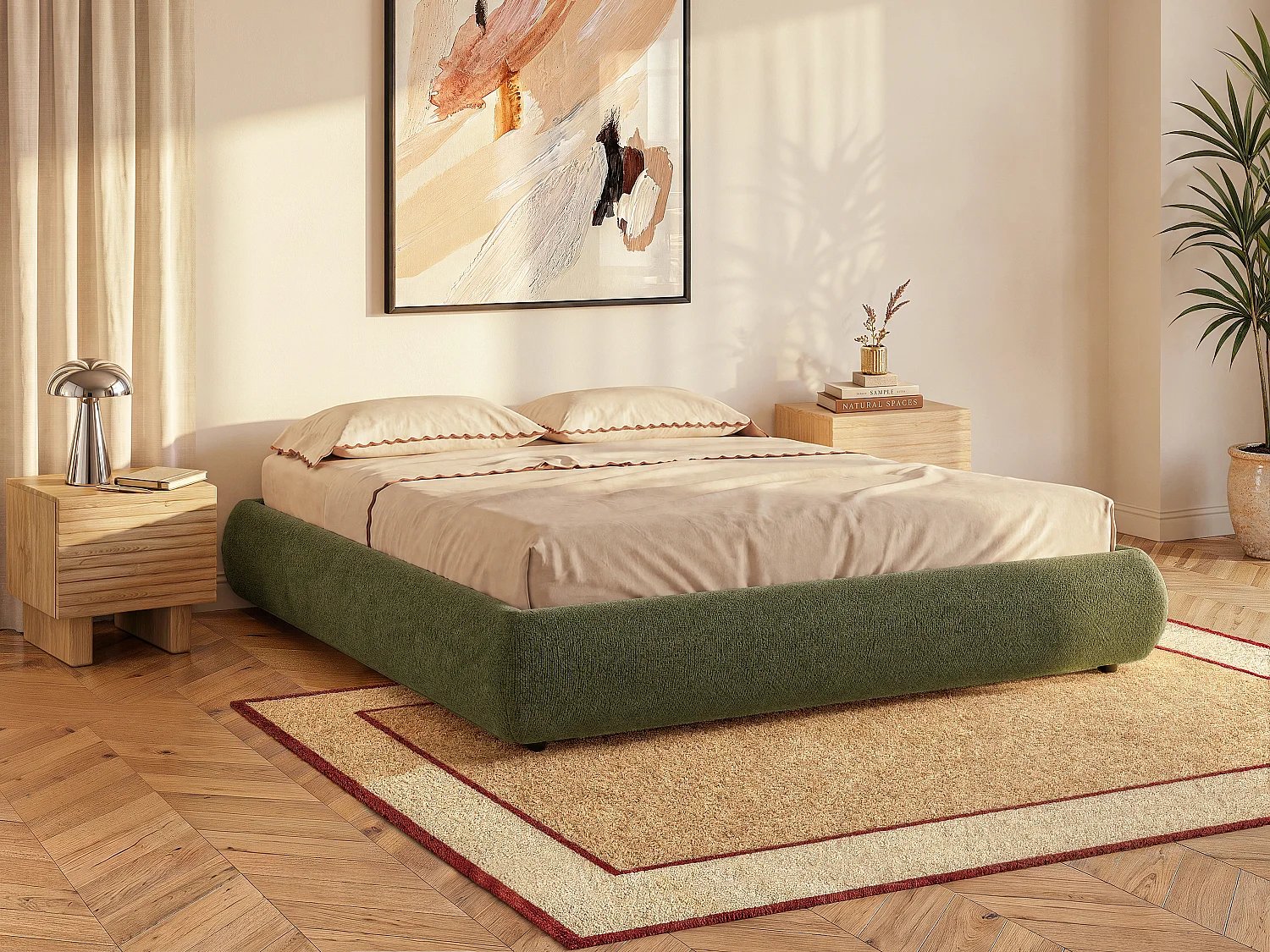 Sommier coffre 140 x 190 cm en tissu texturé - Vert - LELINA de YSMÉE