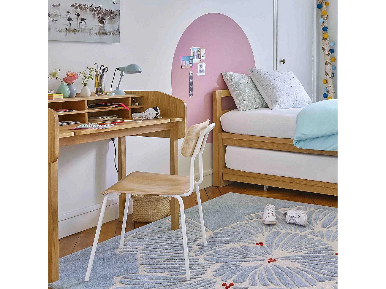 Chaise en chêne et acier laqué - Blanc