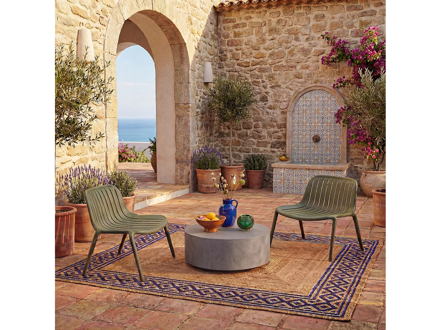 Lot de 2 fauteuils de jardin en polypropylène - Vert olive