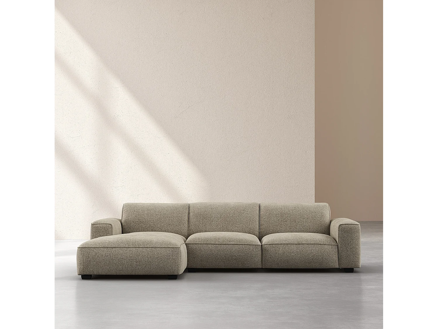 Canapé d'angle gauche en tissu chenille Nino - Grège