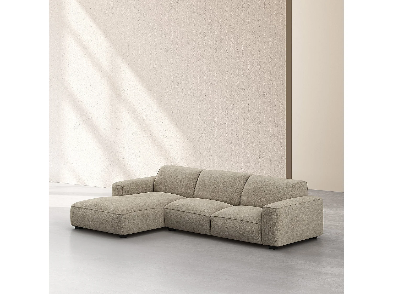 Canapé d'angle gauche en tissu chenille Nino - Grège