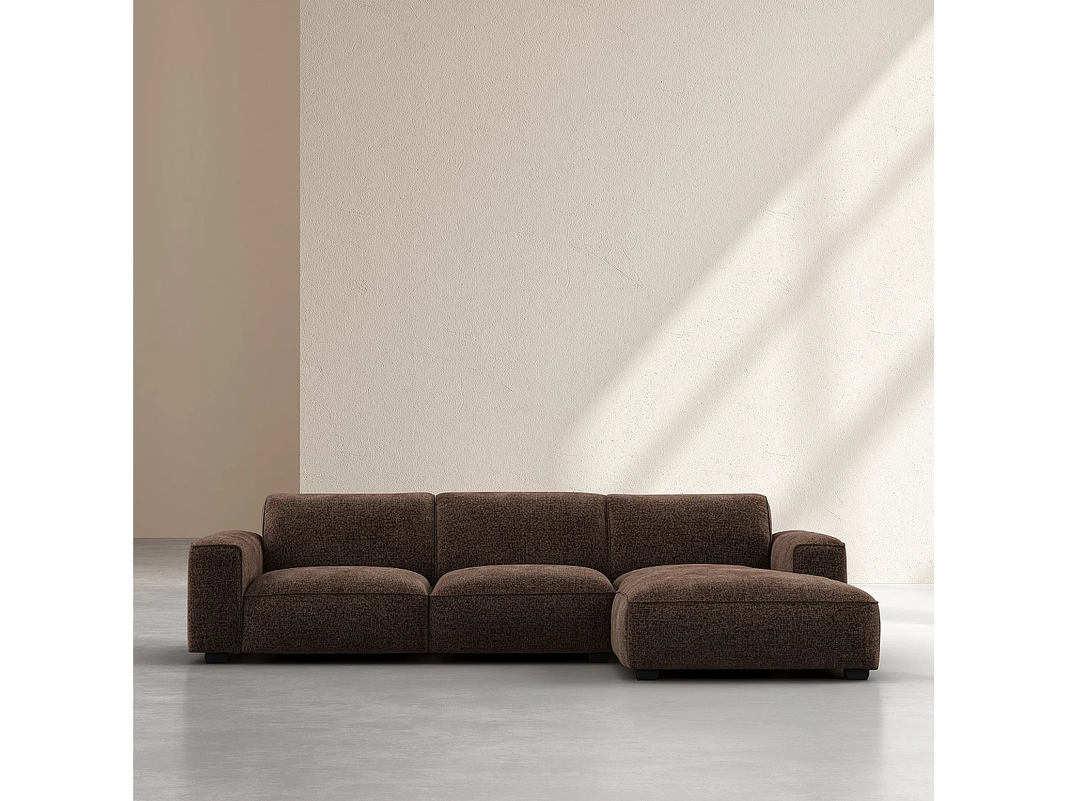 Canapé d'angle droit en tissu chenille Nino - Chocolat