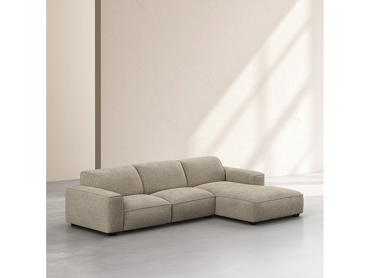 Canapé d'angle droit en tissu chenille Nino - Grège