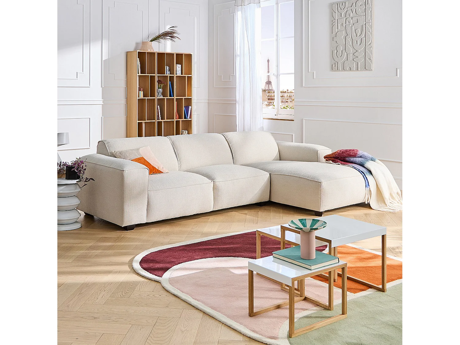 Canapé d'angle droit en tissu chenille Nino - Grège