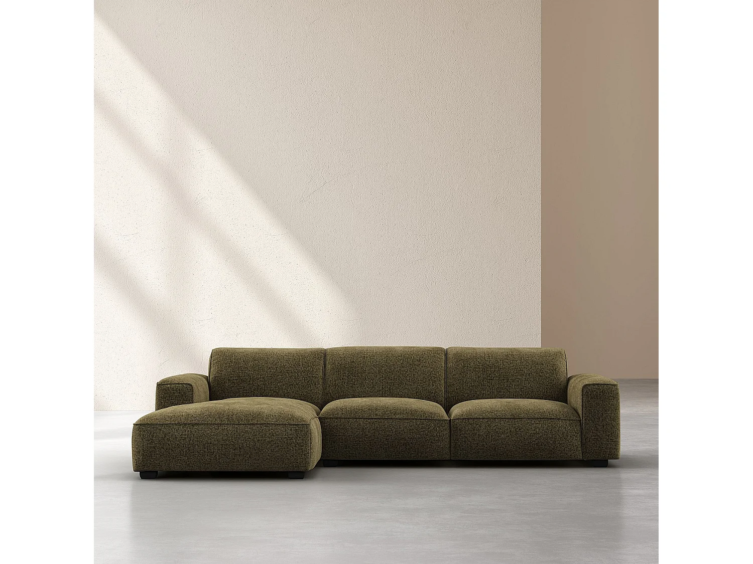 Canapé d'angle gauche en tissu chenille Nino - Vert mousse