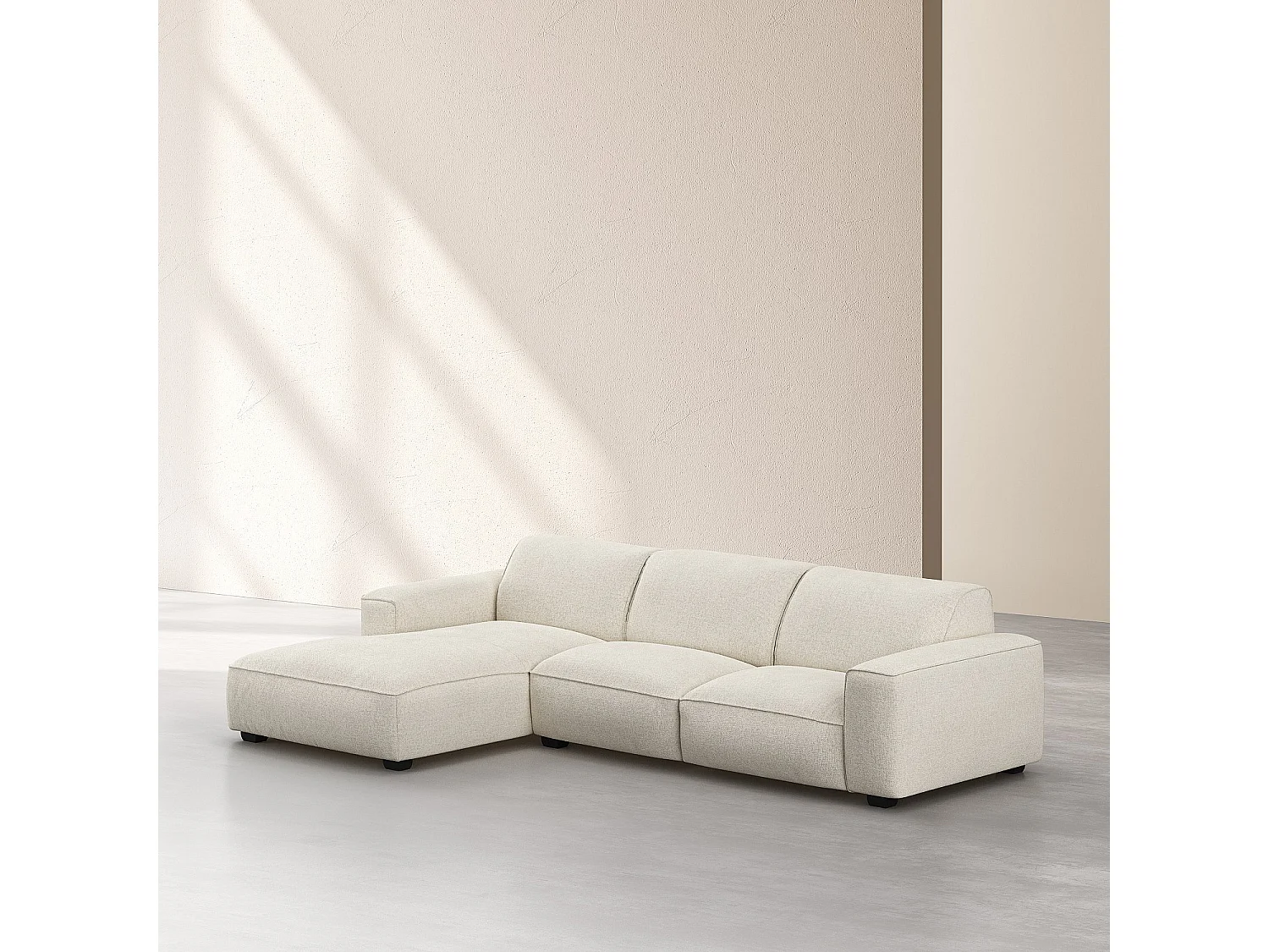 Canapé d'angle gauche en tissu chenille Nino - Crème