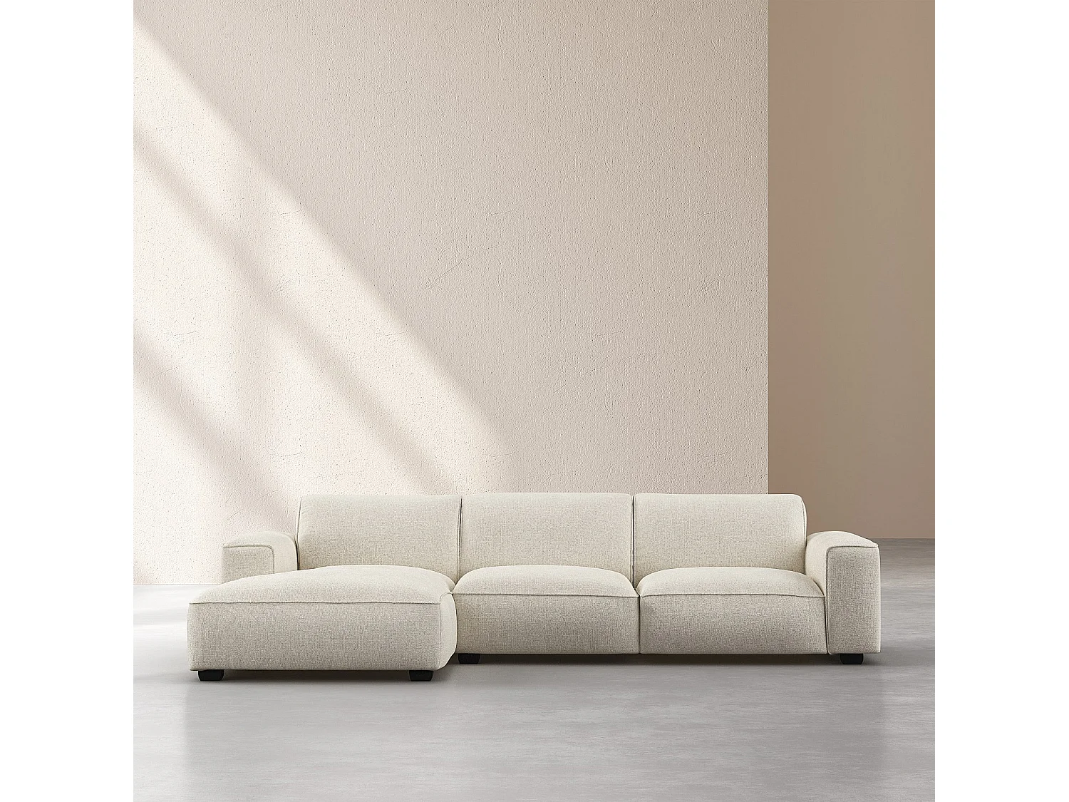 Canapé d'angle gauche en tissu chenille Nino - Crème