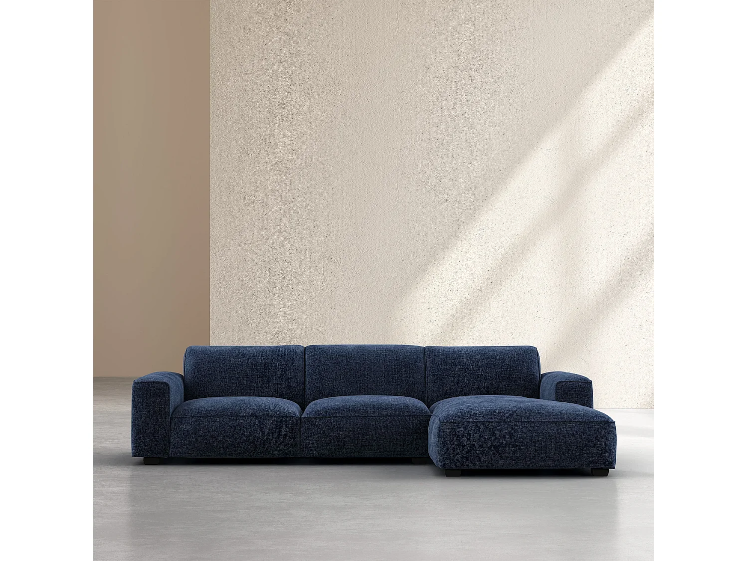 Canapé d'angle droit en tissu chenille Nino - Bleu marine