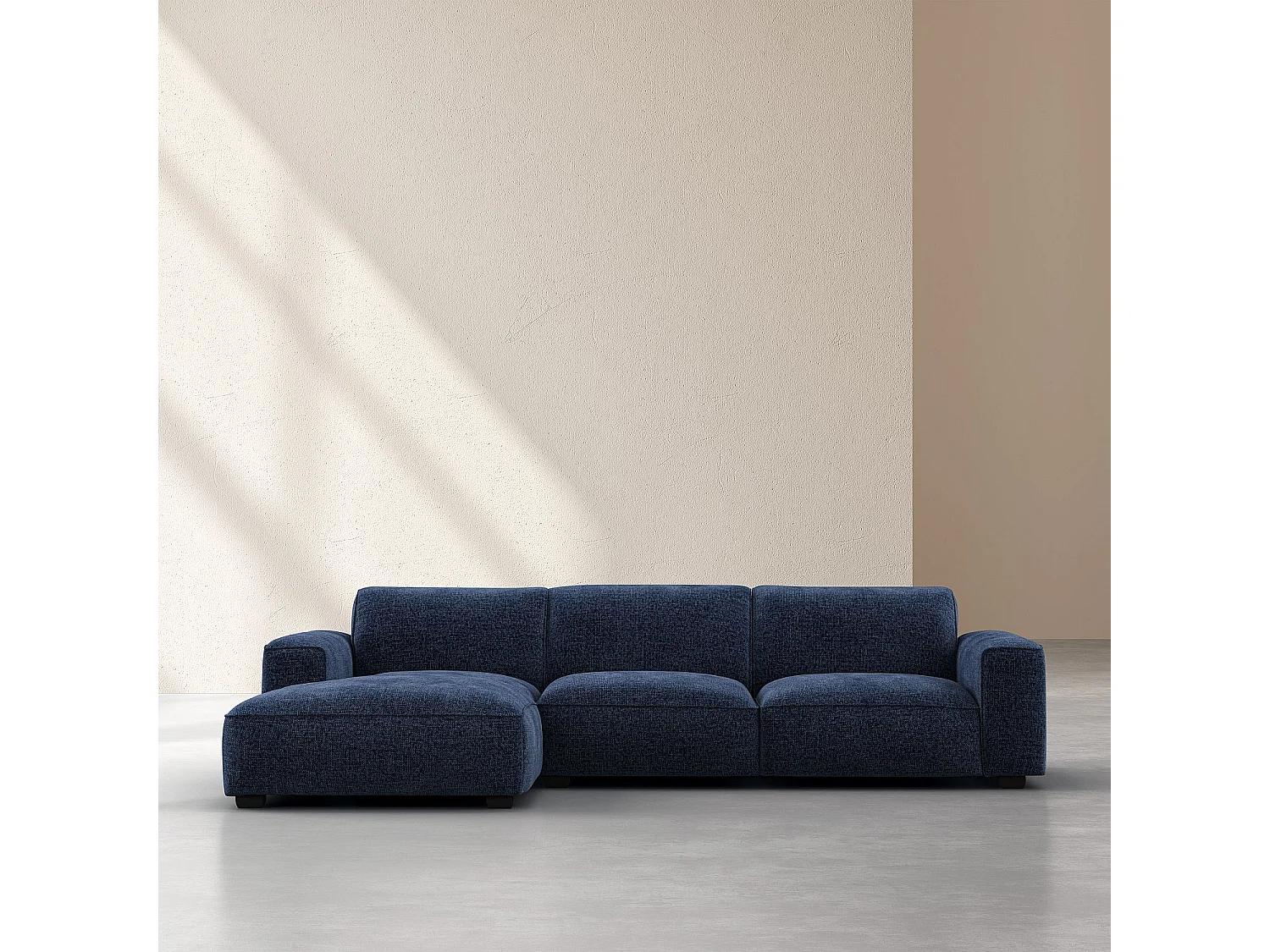 Canapé d'angle gauche en tissu chenille Nino - Bleu marine