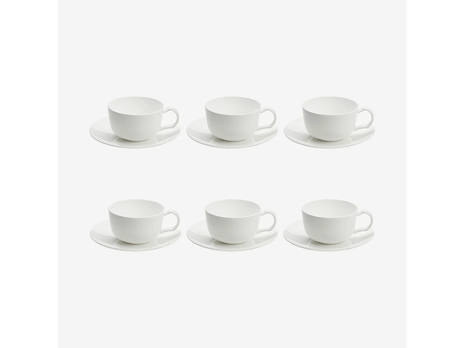 Lot de 6 tasses avec soucoupes en porcelaine - 23 cl - Blanc