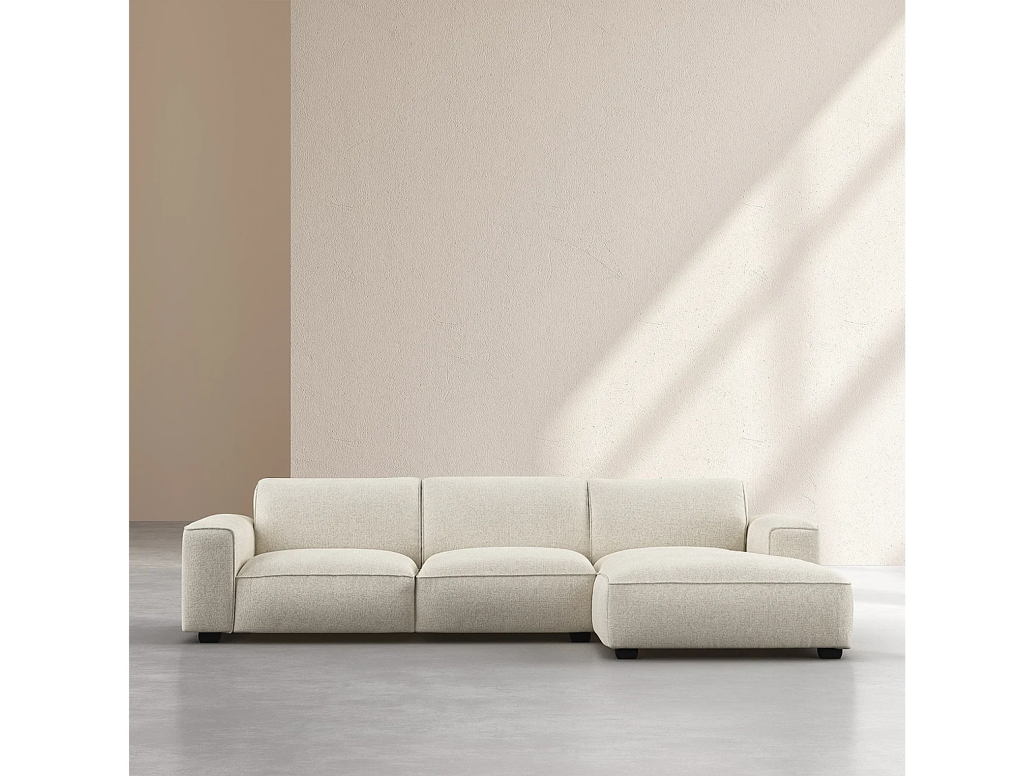 Canapé d'angle droit en tissu chenille Nino - Crème