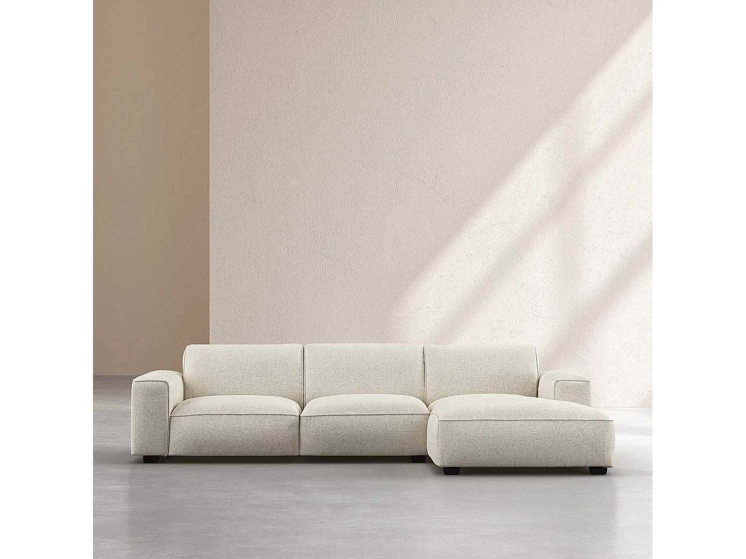 Canapé d'angle droit en tissu chenille Nino - Crème