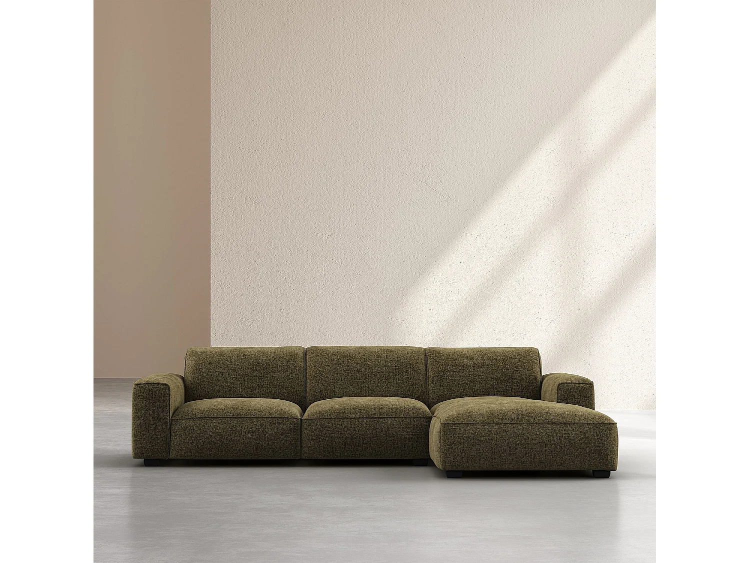 Canapé d'angle droit en tissu chenille Nino - Vert mousse