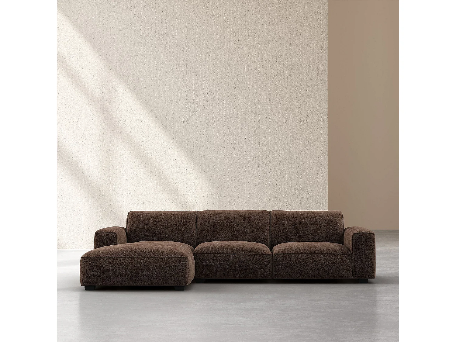 Canapé d'angle gauche en tissu chenille Nino - Chocolat