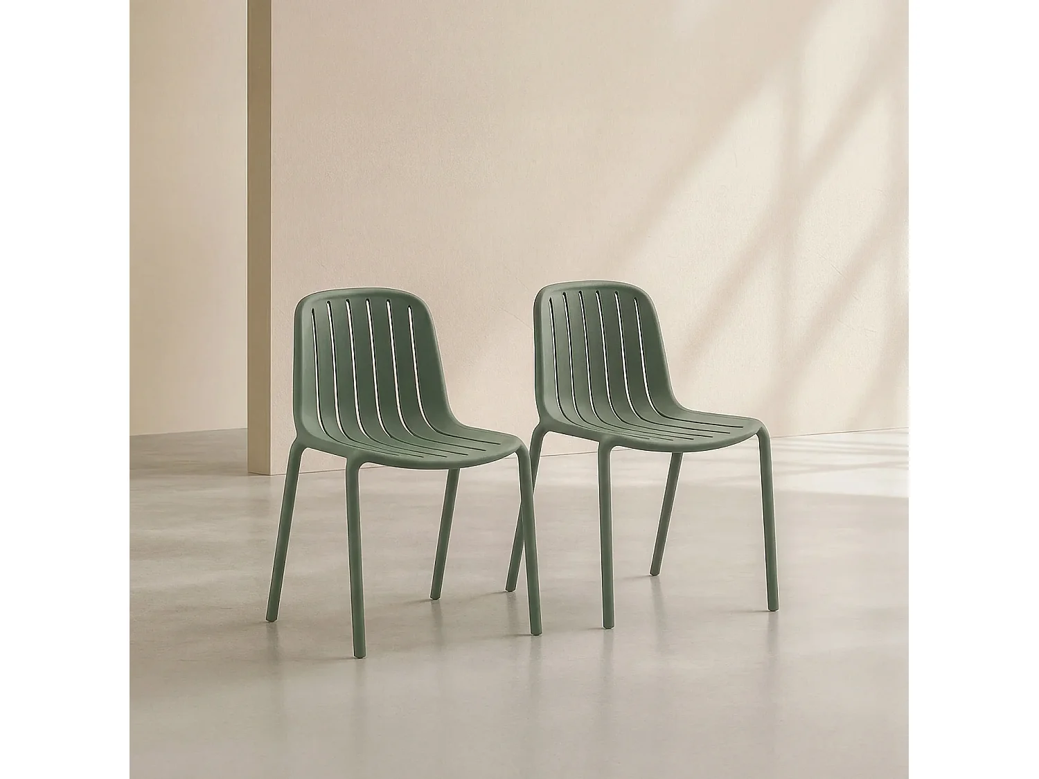 Lot de 2 chaises de jardin en polypropylène - Vert olive