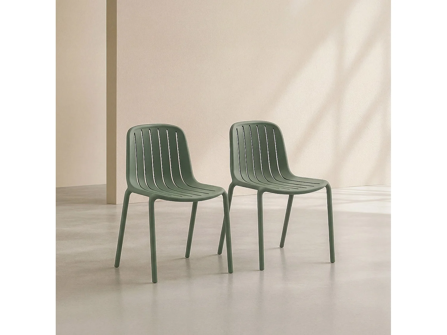 Lot de 2 chaises de jardin en polypropylène - Vert olive