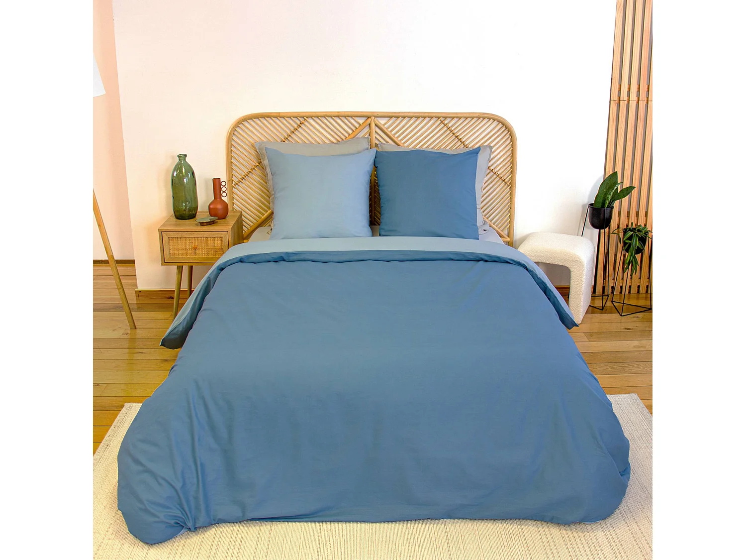 Set biancheria da letto cotone a righe bianco e verde, 2 posti