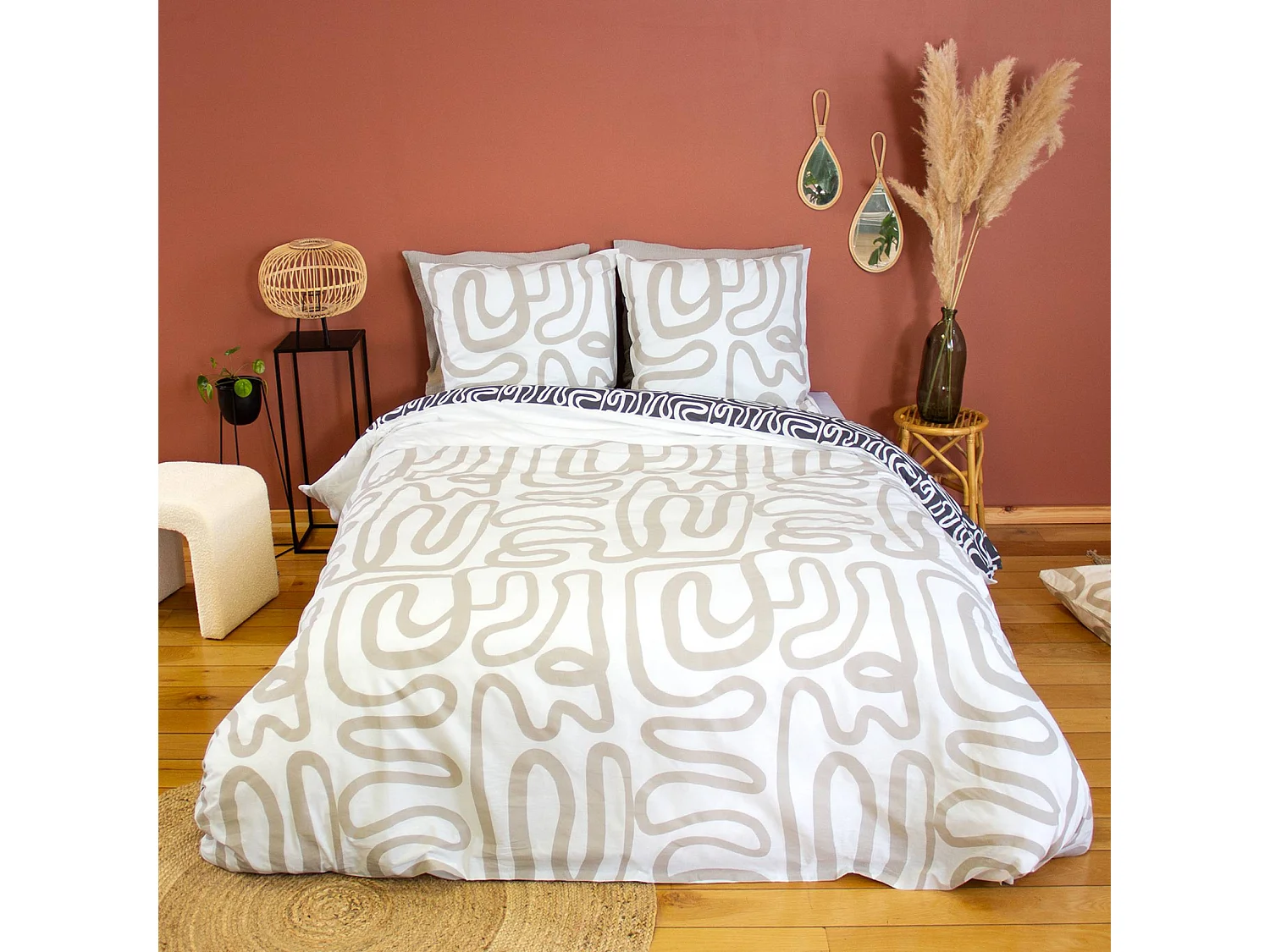 Ropa de cama de algodón reversible con diseño gráfico, 2 plazas