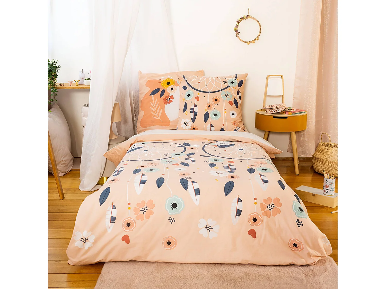 Ropa de cama de algodón reversible con estampado de atrapasueños y