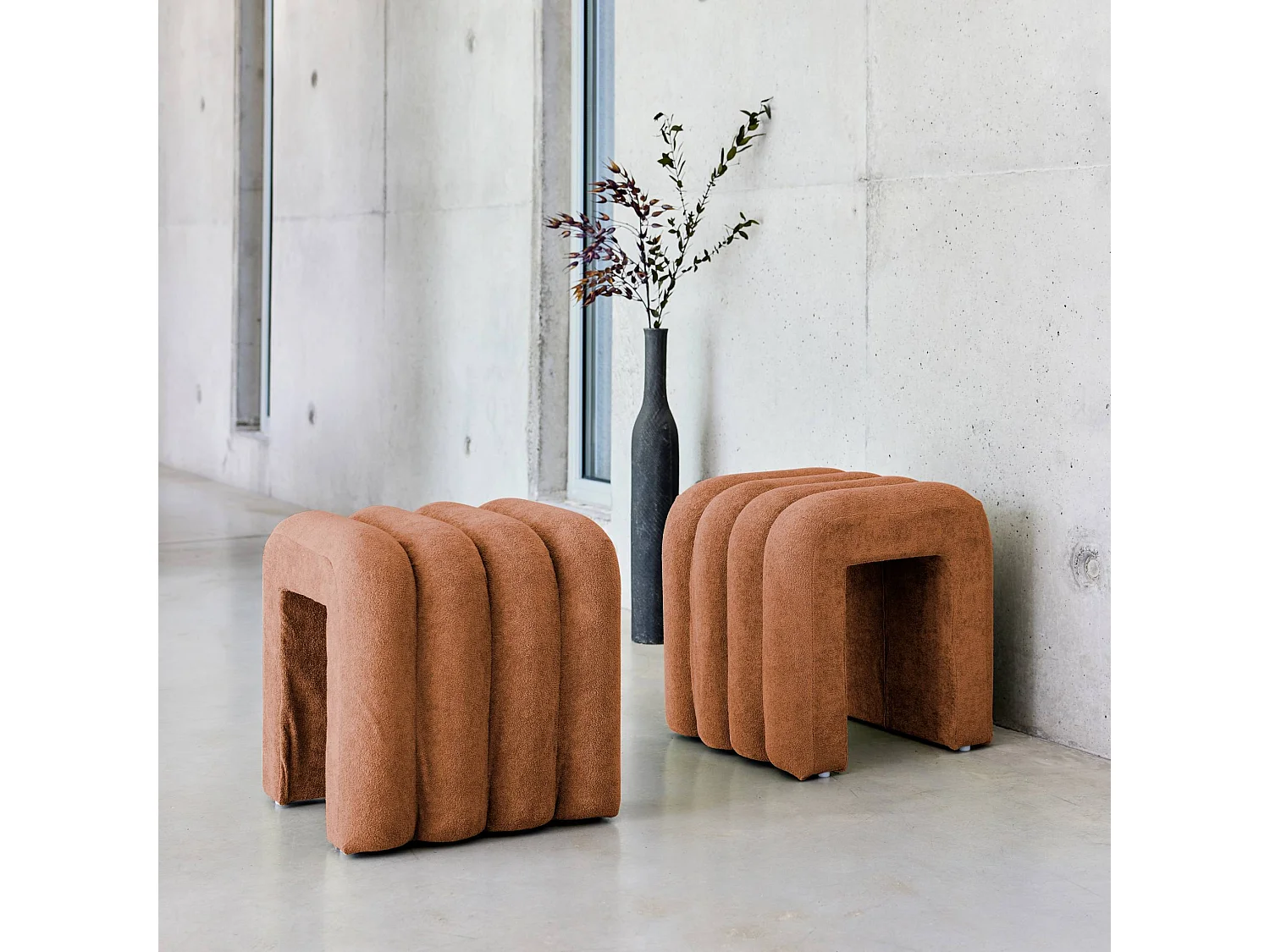 Puff contemporáneo de tela, set de 2 naranja