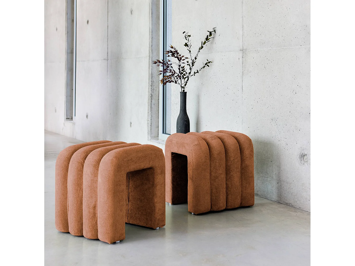 Puff contemporáneo de tela, set de 2 naranja