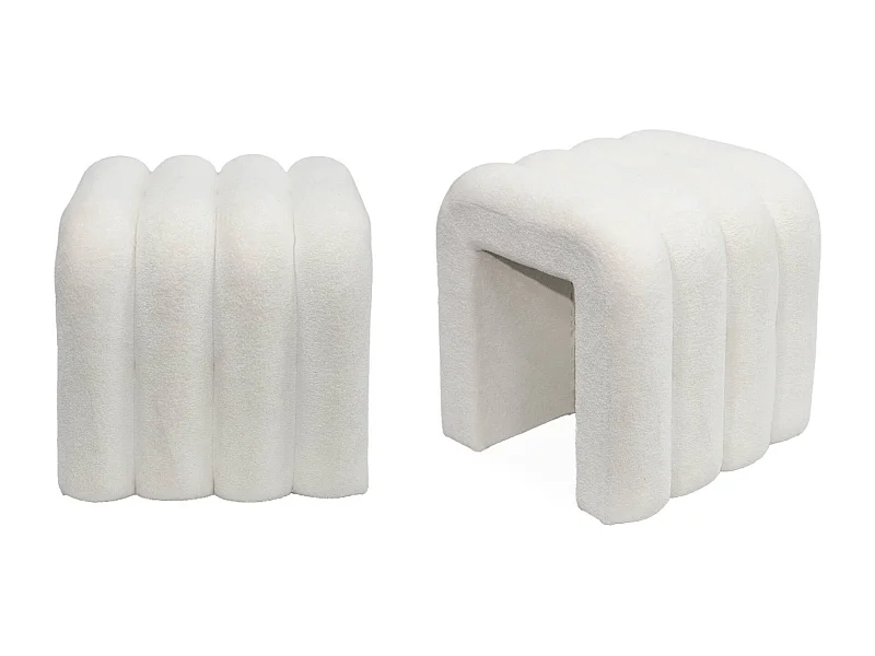 Set 2 pouf contemporanei in tessuto, bianco