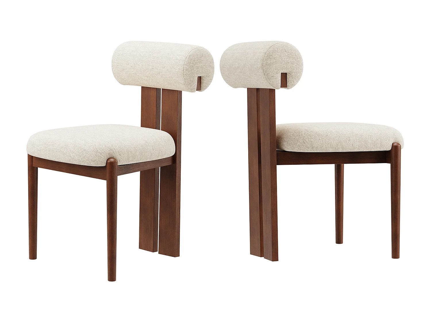 Set van 2 eetkamerstoelen SMARTUE, cilindrische rugleuning, houten frame, poten in donker walnootkleur, beige