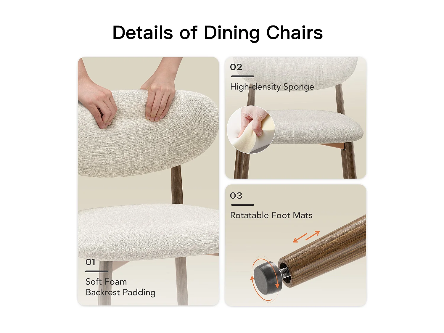 Set van 2 eetkamerstoelen SMARTUE, gestoffeerd, gebogen rugleuning, metalen poten met antislipdoppen, beige