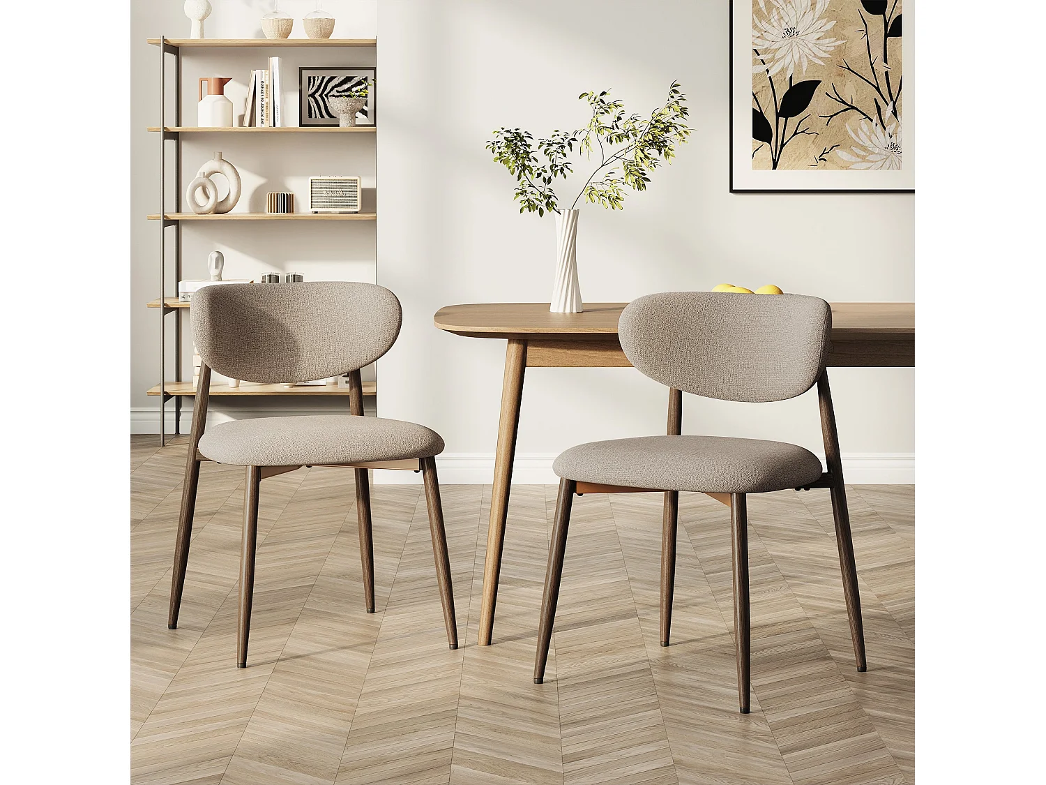 Set di 2 sedie da pranzo SMARTUE, imbottite, schienale curvo, gambe in metallo con piedini antiscivolo, marrone