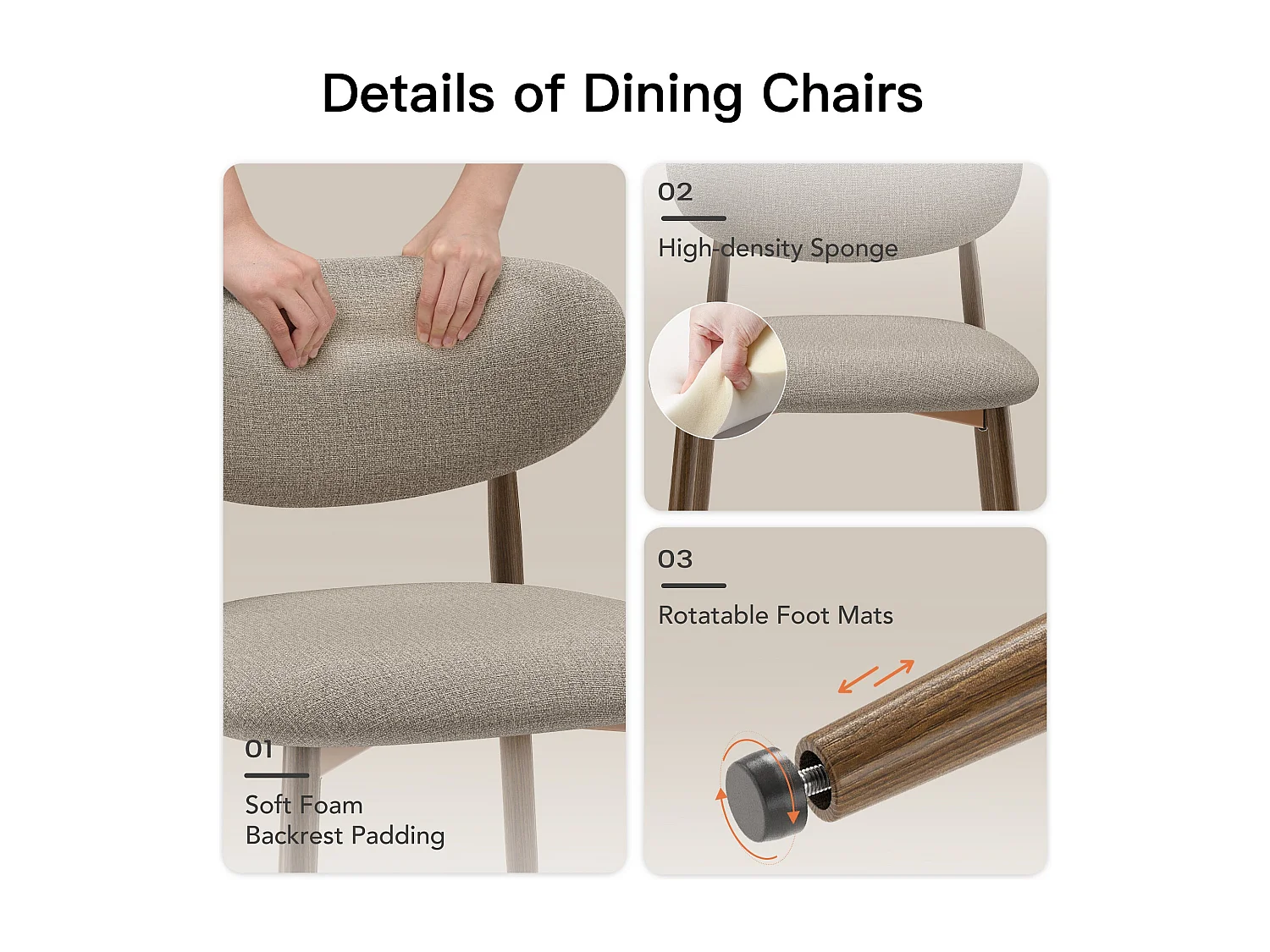 Set di 2 sedie da pranzo SMARTUE, imbottite, schienale curvo, gambe in metallo con piedini antiscivolo, marrone