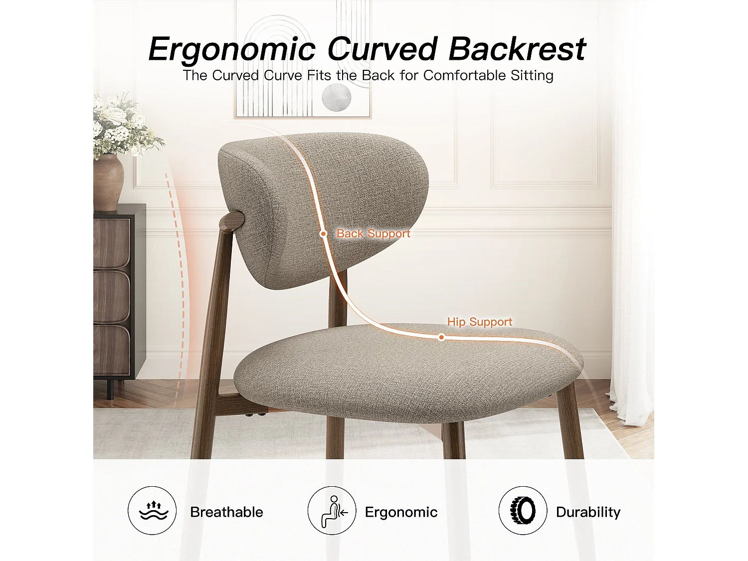 Set di 2 sedie da pranzo SMARTUE, imbottite, schienale curvo, gambe in metallo con piedini antiscivolo, marrone