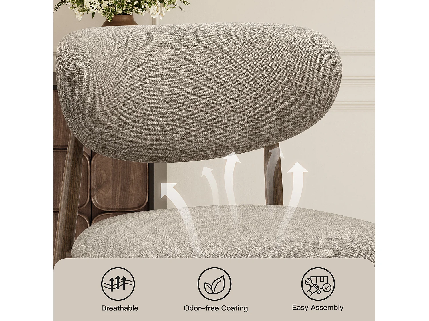 Set di 2 sedie da pranzo SMARTUE, imbottite, schienale curvo, gambe in metallo con piedini antiscivolo, marrone