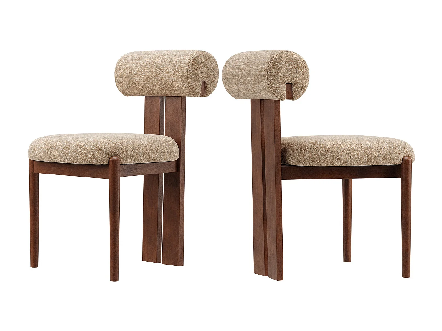 Set van 2 eetkamerstoelen SMARTUE, cilindrische rugleuning, houten frame, poten in donker walnootkleur, camel