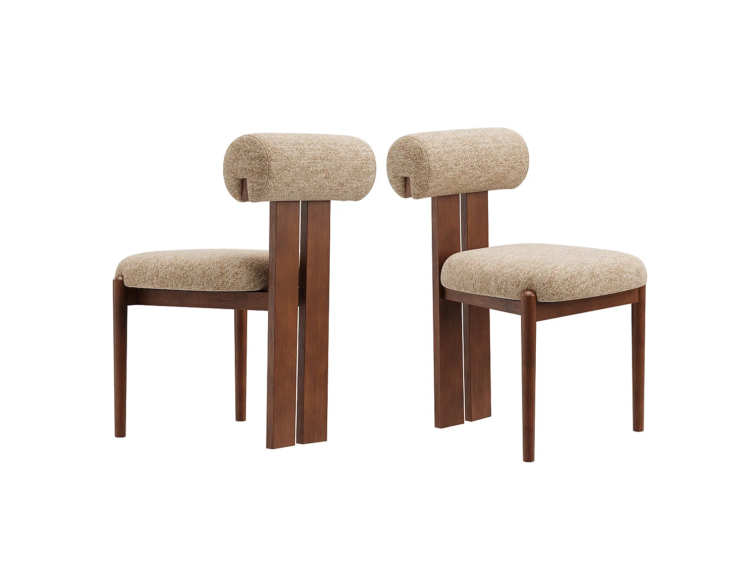 Lot de 2 chaises de salle à manger SMARTUE, dossier cylindrique, cadre en bois, pieds noyer foncé, Camel
