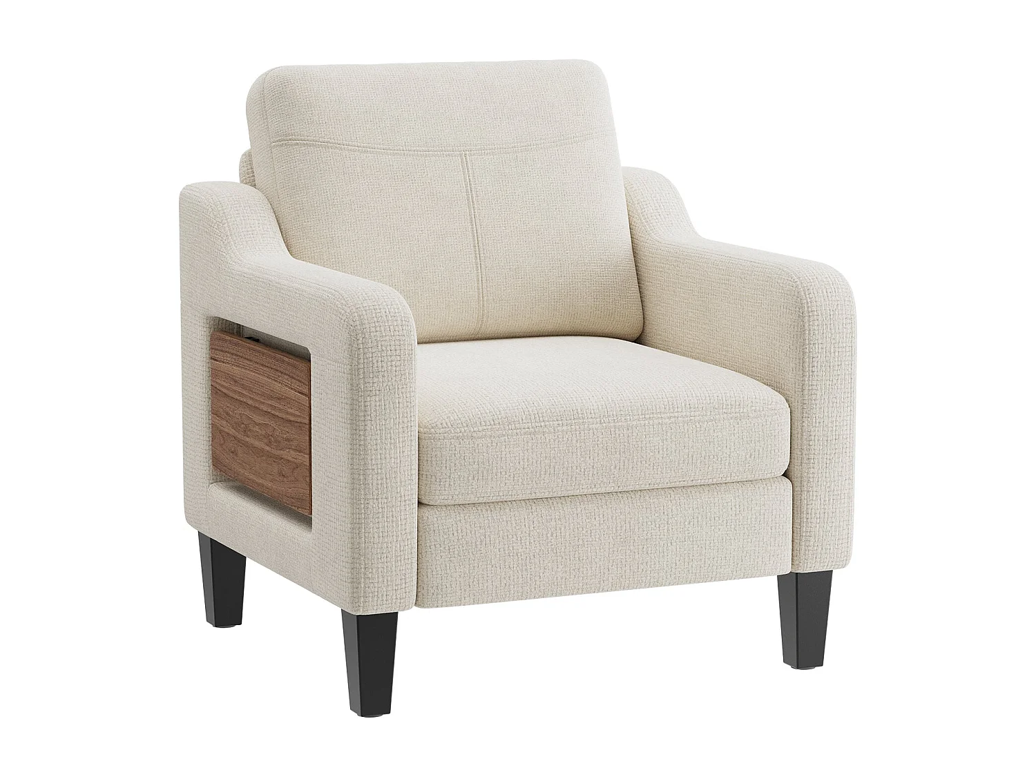 Fotel vintage z lnu z rozkładanym stolikiem i boczną kieszenią, siedzisko z pianki memory, lekki i łatwy do codziennego przenoszenia