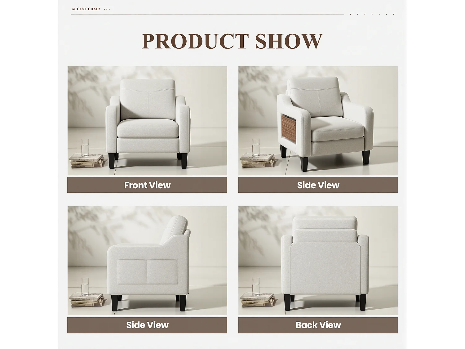 Fotel vintage z lnu z rozkładanym stolikiem i boczną kieszenią, siedzisko z pianki memory, lekki i łatwy do codziennego przenoszenia