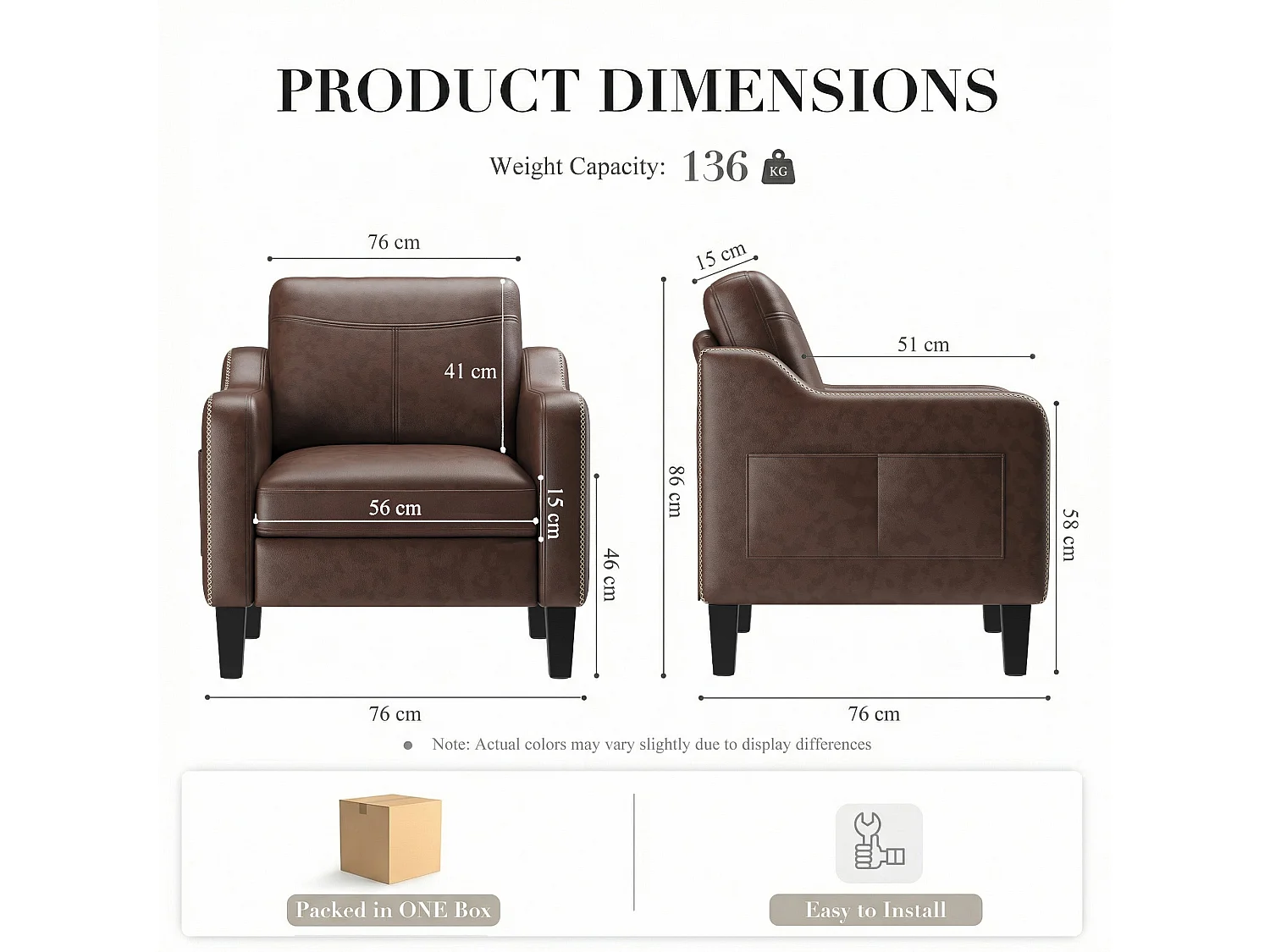 Moderner Sessel aus PU im Mid-Century-Stil mit Seitentasche – ergonomischer Komfort für Wohnzimmer und Büro, schokoladenbraun