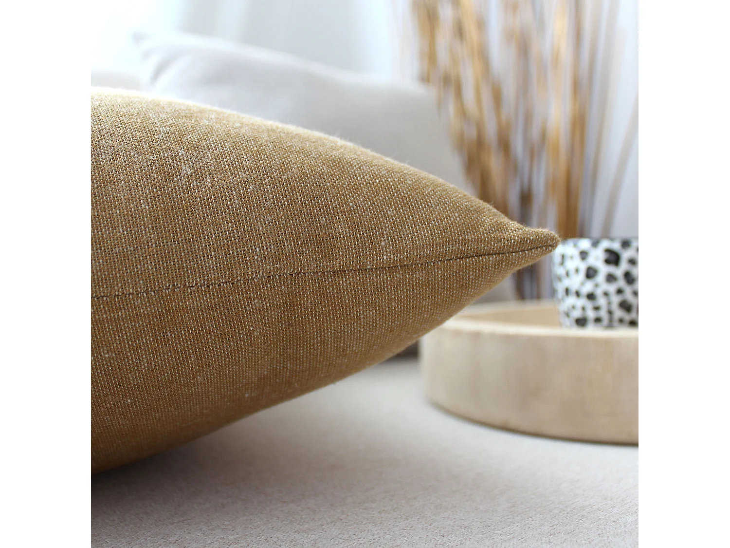 2 coussins carré déhoussable, 40x40cm, beige Ocre, coton chambray, Collection Cambria, CMADECO