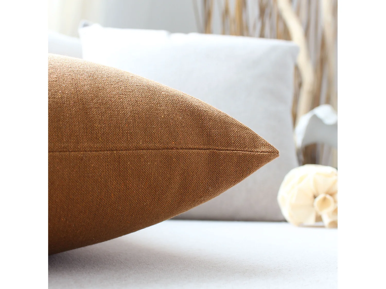 2 coussins carré déhoussable, 40x40cm, orange café, coton chambray, Collection Cambria, CMADECO