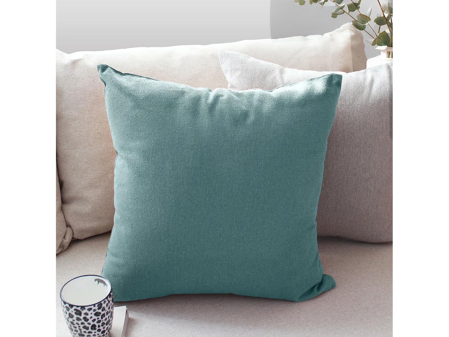 2 coussins carré déhoussable, 40x40cm, bleu glacier, coton chambray, Collection Cambria, CMADECO