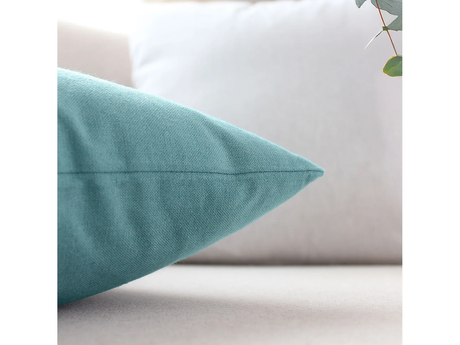 2 coussins carré déhoussable, 40x40cm, bleu glacier, coton chambray, Collection Cambria, CMADECO