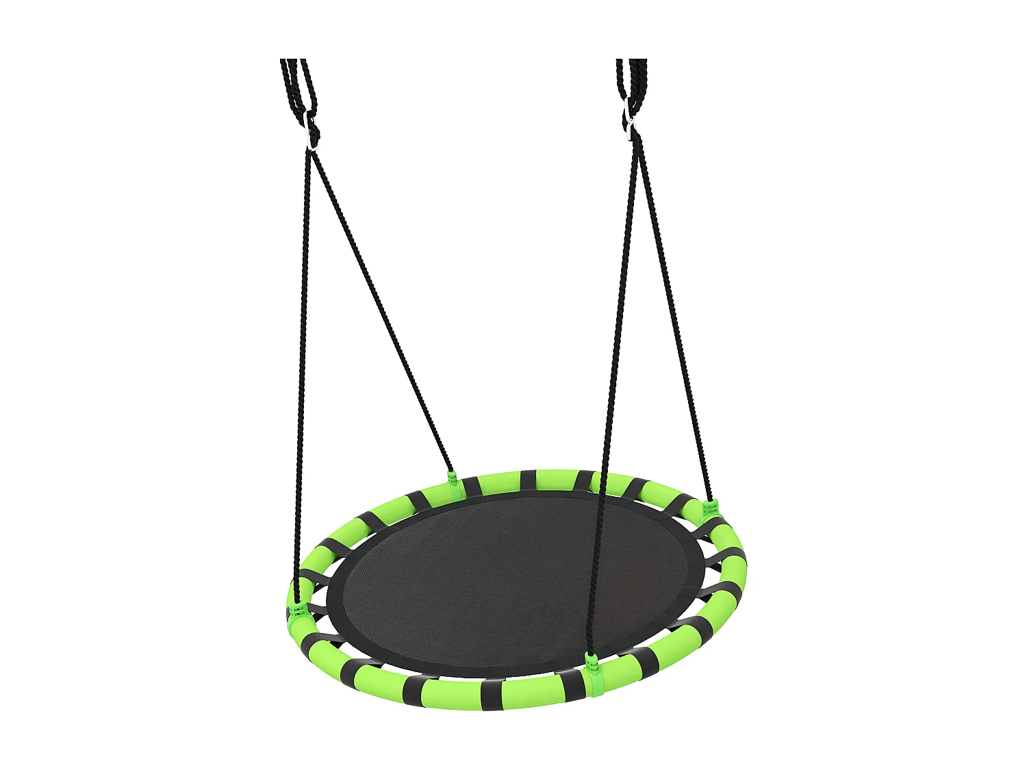 Balançoire nid d'oiseau ronde balançoire panier dia. 1 m 4 anneaux cordages inclus noir vert