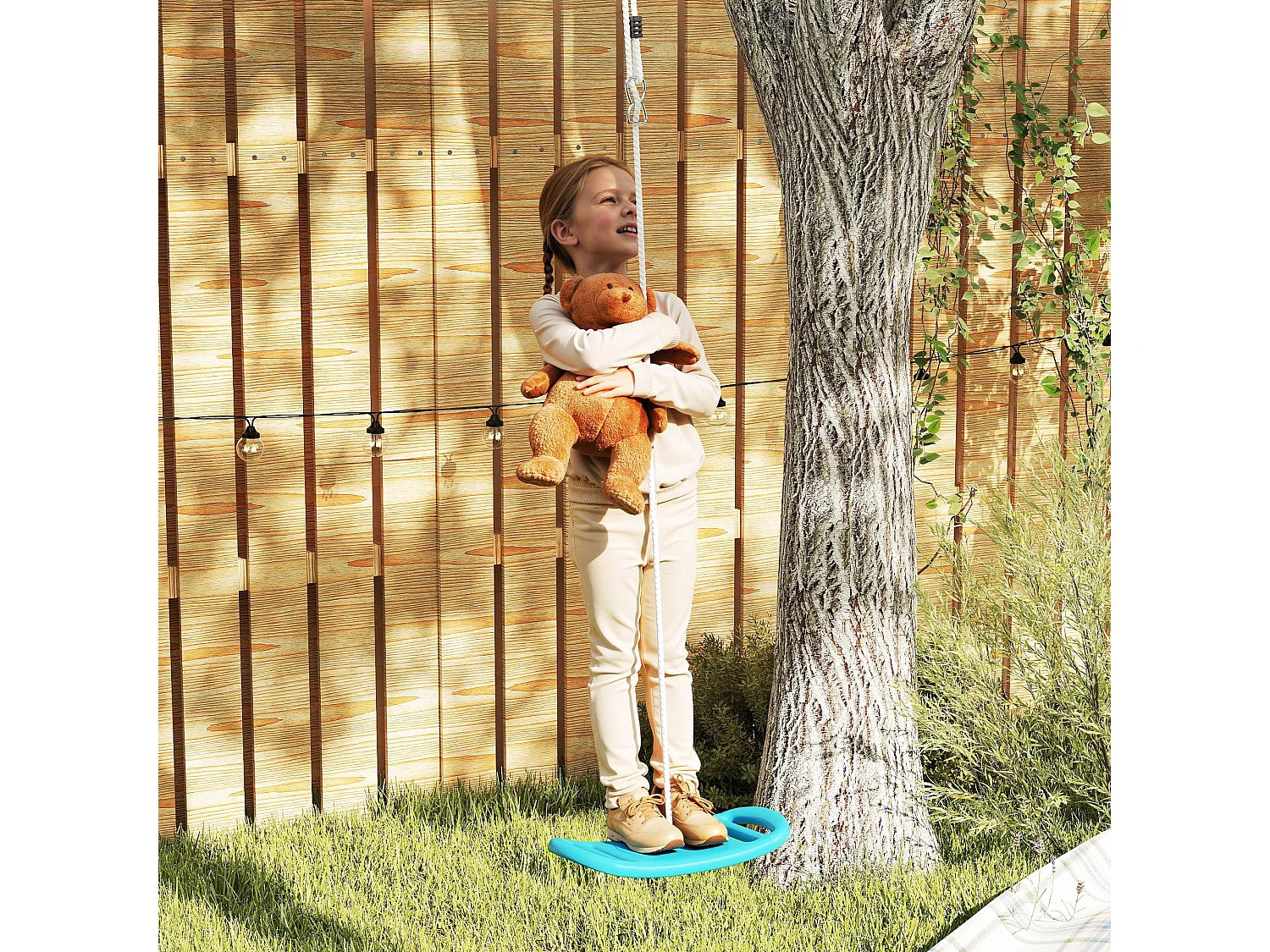 Balançoire enfant - siège balançoire - corde réglable, mousquetons - max. 70Kg - PE bleu