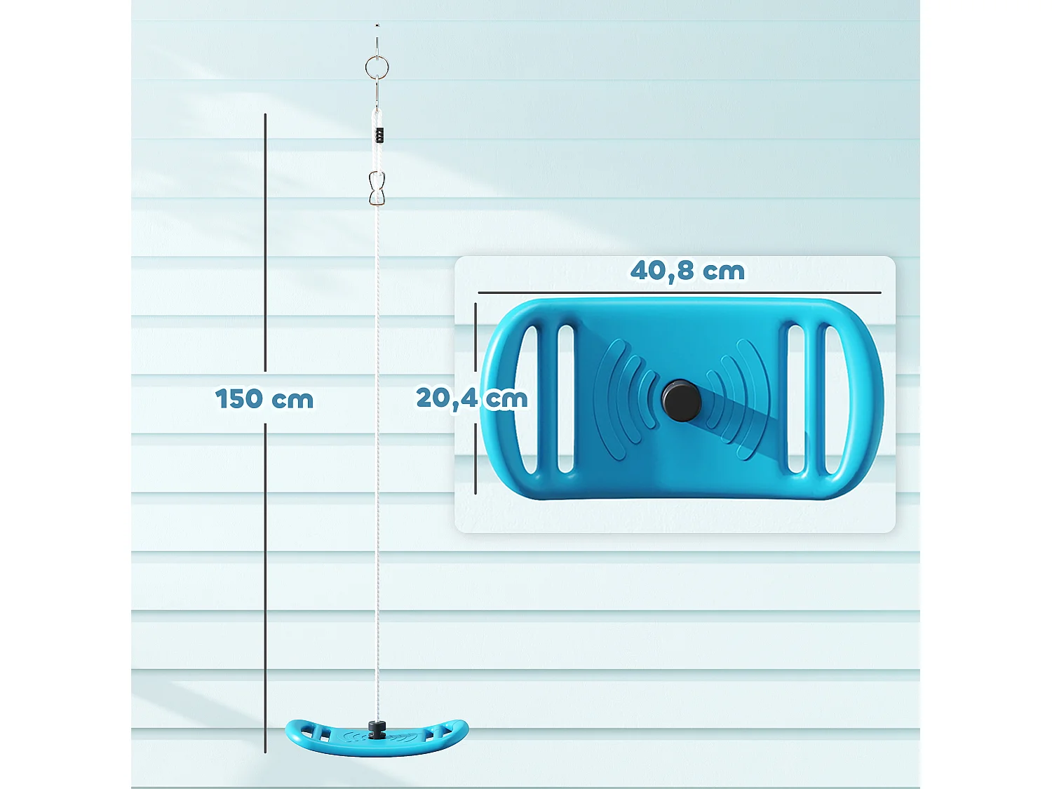 Balançoire enfant - siège balançoire - corde réglable, mousquetons - max. 70Kg - PE bleu