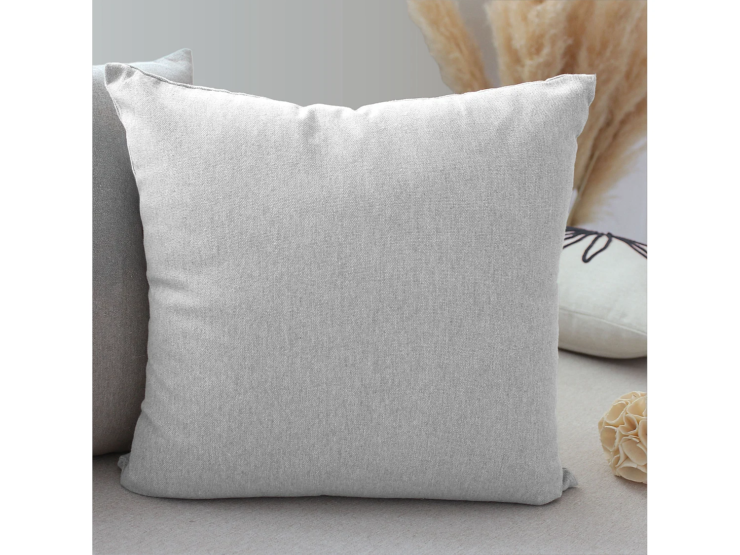 2 coussins carré déhoussable, 40x40cm, blanc gris, coton chambray, Collection Cambria, CMADECO