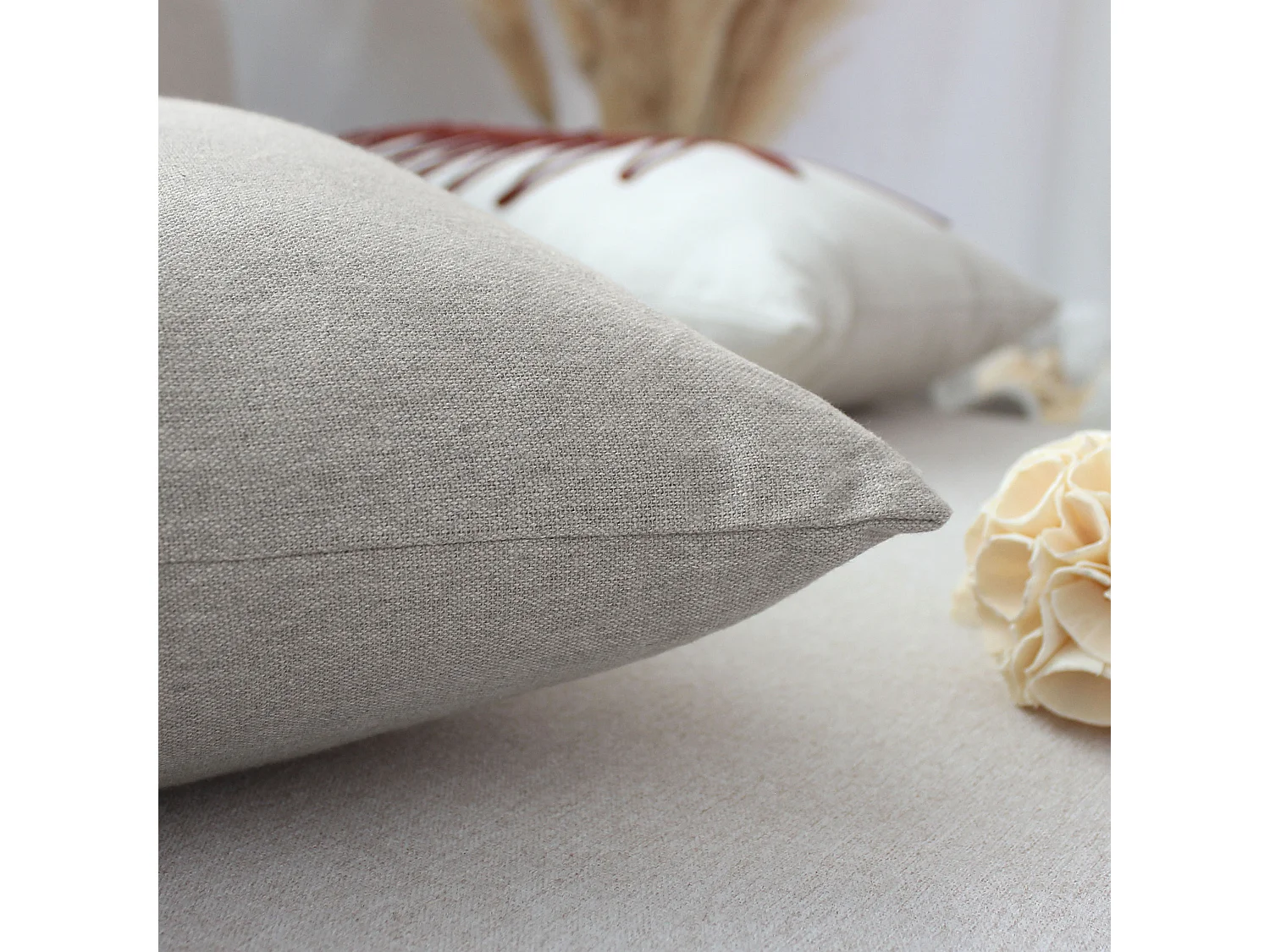 2 coussins carré déhoussable, 40x40cm, lin, coton chambray, Collection Cambria, CMADECO