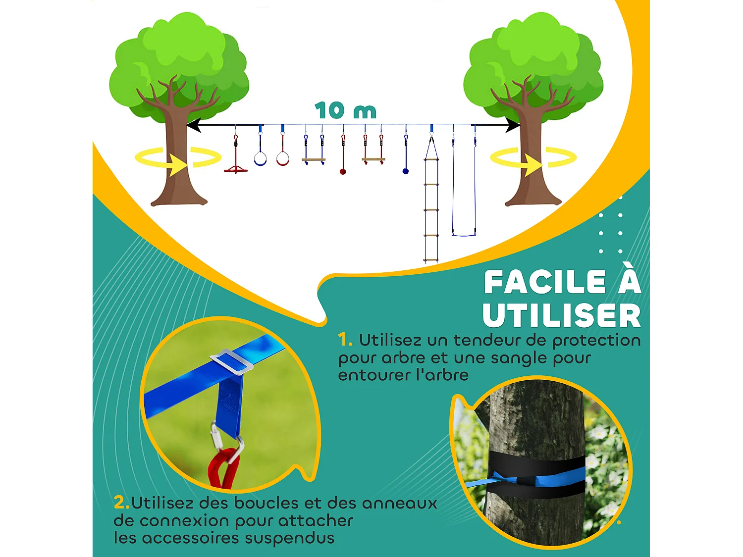 Parcours d'obstacles ninja enfant 10m 10 accessoires max. 50Kg - slackline, sac transport - rouge bleu