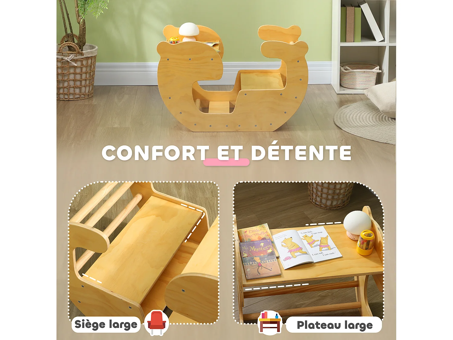 Arche d'escalade enfant bureau 2 en 1 bois pin naturel