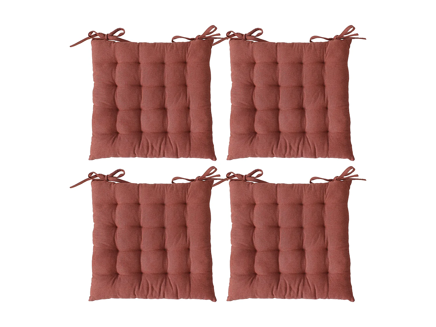 4 vierkante stoelenplaten, 38x38cm, met knopen, terracotta, chambray-katoen, Cambria Collection, CMADECO